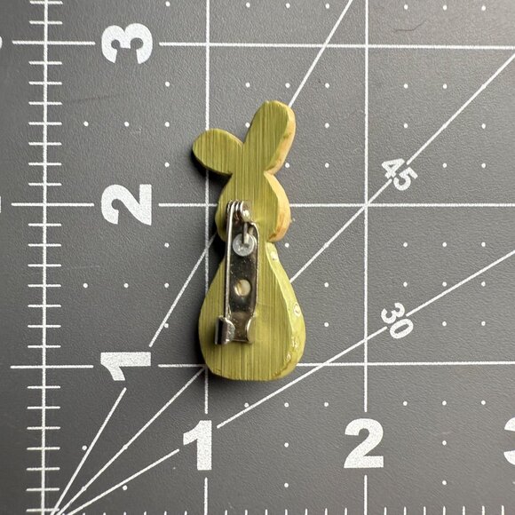 Handcrafted Green Bunny Rabbit Brooch Pin With Polka Dot Ears & Decorative Accen - Picture 5 of 5